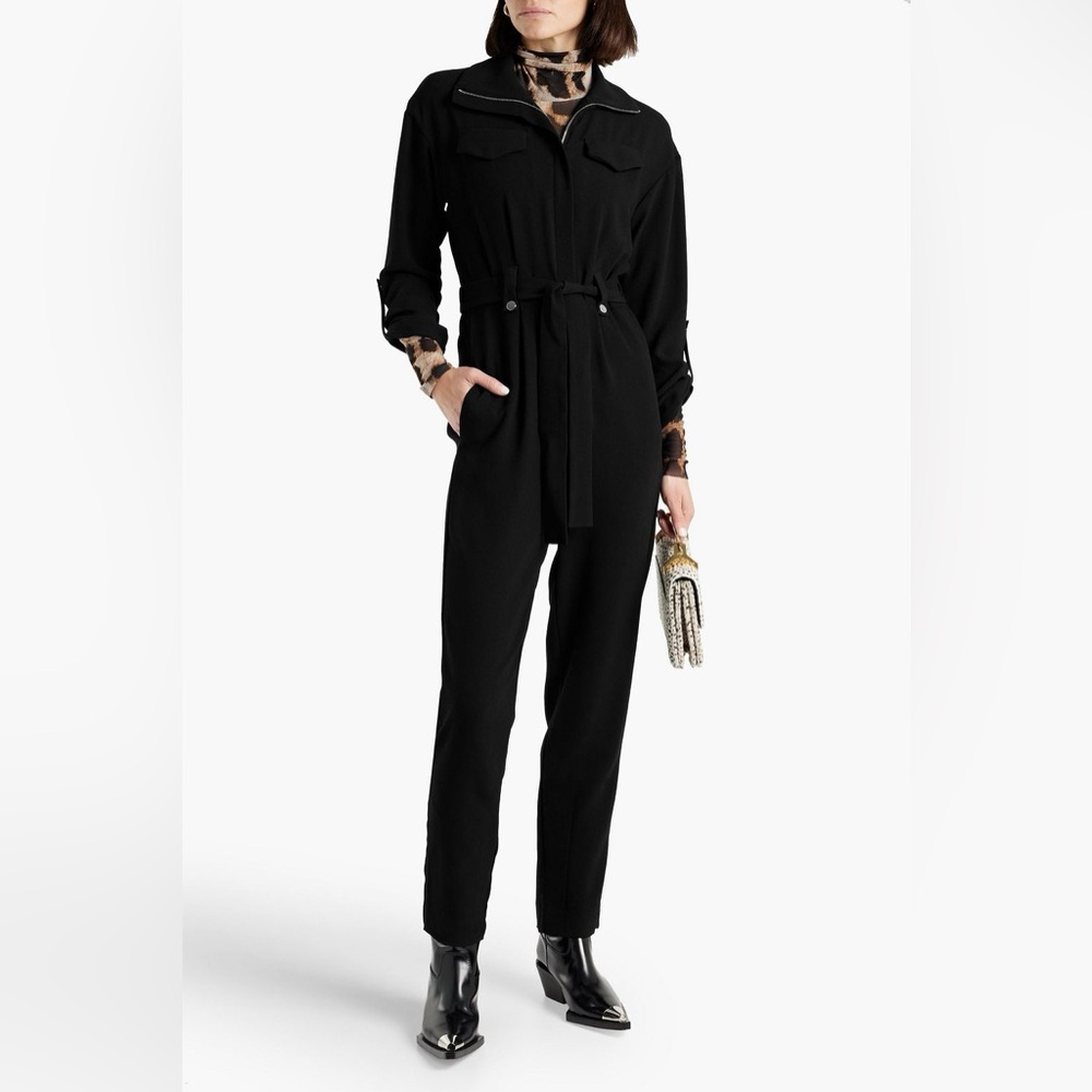 Maje Pleted Crepe Jumpsuit, Black Cropped Zipper Jumpsuit
